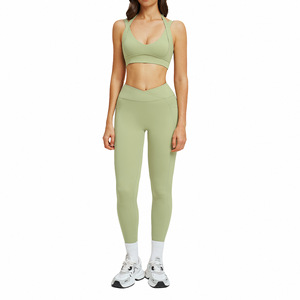 Ensemble de yoga transfrontalier : Leggings taille haute sans couture à col en V avec coussinets pour femme, idéal pour l'entraînement et le sport - Product Image 1