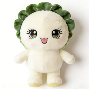 Peluche personnalisée mini et compacte en forme de chou chinois (bok choy) avec capuche en feuille à nervures brodées et volants, membres en peluche courte. - Product Image 6