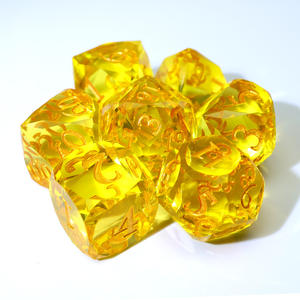 Dés en résine jaune doré DND, ensemble <span class=keywords><strong>de</strong></span> 7 pièces à facettes prismatiques effet soleil, fabricant <span class=keywords><strong>de</strong></span> dés en résine personnalisés - Product Image 1