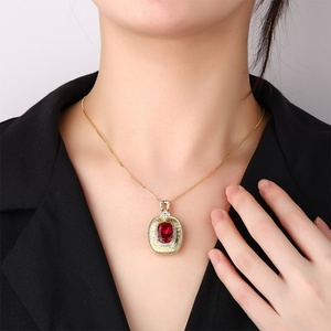 High Quality Eco-friendly Copper 10*14mm Cubic Zirconia Jewelry Square Link Polished Gold Plated Statement Pendant Necklace - Product Image 5