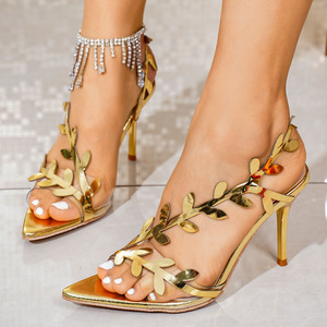 <span class=keywords><strong>Sandalias</strong></span> de tacón alto con punta abierta, diseño de ramas doradas y hojas de jade, de lujo ligero, antideslizantes y de tacón fino, suministro transfronterizo para fabricantes. - Product Image 1