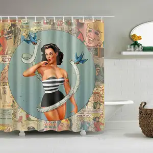 Водонепроницаемая привлекательная Женская занавеска для душа из полиэстера с принтом на заказ для ванной комнаты с крючками