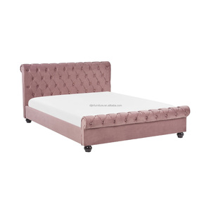 Factory Wholesale Double Queen King Size Velvet Fabric Upholstered Soft Platform Chesterfield <strong>Sleigh</strong> <strong>Bed</strong> With Fabric Buttons - Product Image 2