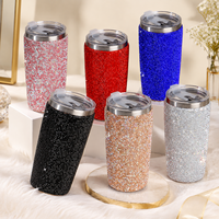 Gobelet à café isotherme de luxe en acier inoxydable à double paroi de 16 oz avec couvercle, orné de strass étincelants, idéal pour la fête des Mères