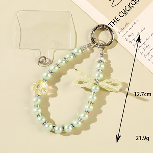 Llavero de Moda con Cuentas Acrílicas, Adorno para Mujer, Diseño de Corazón Dulce con Lazo, Cordón para Muñeca, Accesorio para Llaves - Product Image 5
