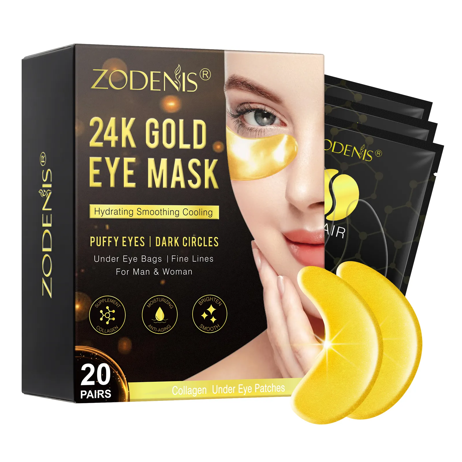 Mascarilla facial desechable de oro de 24K, máscara para los ojos, antiarrugas, hidratante, Alisador, oferta