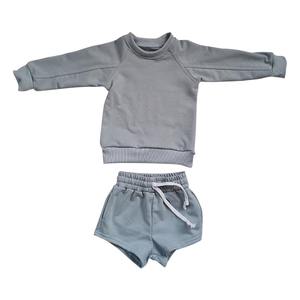 Conjuntos de Ropa para Bebé Color Azul Polvoriento, Conjunto de Suéter y Pantalones Cortos, Ropa para Niños Pequeños, Conjuntos de Sudaderas de Felpa Francesa de Algodón - Product Image 4