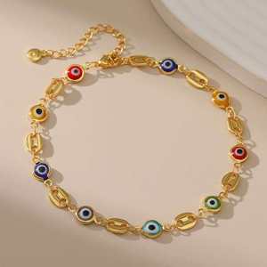 Chaîne <span class=keywords><strong>de</strong></span> <span class=keywords><strong>cheville</strong></span> réglable en alliage <span class=keywords><strong>de</strong></span> cuivre plaqué or 18 carats, maillons multicolores en forme <span class=keywords><strong>de</strong></span> grains <span class=keywords><strong>de</strong></span> café, bijou <span class=keywords><strong>de</strong></span> pied bohème porte-bonheur pour femme, cadeau idéal pour la plage - Product Image 2