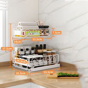 Organizzatore Sottolavello in Ferro Verniciato a 2 Livelli a Forma di L con Ripiano Estraibile per Bagno e Cucina - Product Image 5