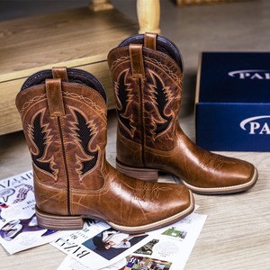 Bottes de cowboy en cuir PALITUTU pour hommes, style western, bout carré, mi-mollet, brodées, à enfiler, durables, pour l'équitation, décontractées, toutes saisons - Product Image 3
