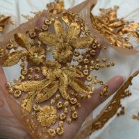 Tissu en dentelle africaine vintage en gros, tissu en dentelle brodé en tulle et maille à fleurs kaki pour robes de mariée
