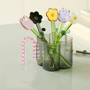 ช้อนแก้วใสสีสันสดใสช้อนขนมหวานรูปดอกไม้น่ารักด้ามยาวช้อนคนกาแฟ - Product Image 2