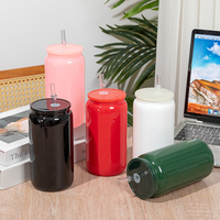 Usa Magazijn Valentijnsdag Cadeau 16Oz Roze Zwarte Sublimatie Blanco Bier Blikje Bekers Met Plastic Deksel En Stro