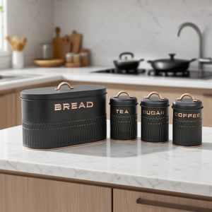 SET 4 pezzi Set da cucina <span class=keywords><strong>in</strong></span> metallo contenitore ovale per il pane e biscotti rotondi <span class=keywords><strong>in</strong></span> scatola per caffè e contenitori di zucchero - Product Image 2