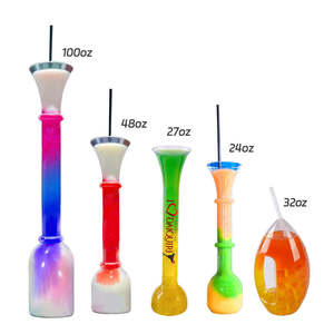 Plastic Yard Glass Slush Cups for Straw Long Neck Lid Clear/Green/Yellow/Orange Colors Custom Logo Party Favor Summer Events