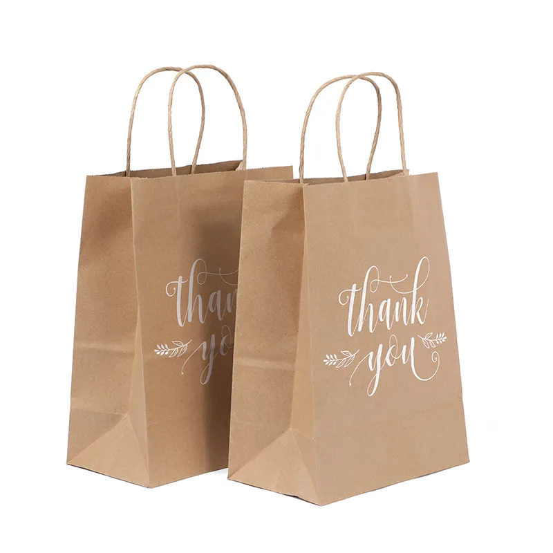 ハンドル付きブラウンクラフト紙袋中小企業向けにロゴが印刷されたバルク頑丈な食料品小売ショッピングバッグ