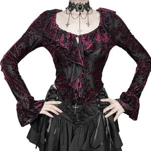 Automne nouveau Style Punk à volants col en v à manches longues hauts pour femmes gothique Vintage Style Sexy Slim Fit Y2K T-shirt - Product Image 1