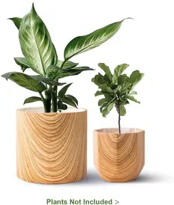 Vasos de plantas, 6.5 ''plantador de cerâmica de grão de madeira com buraco de drenagem e rolha de plástico, perfeito para plantas de flores ao ar livre internas, se