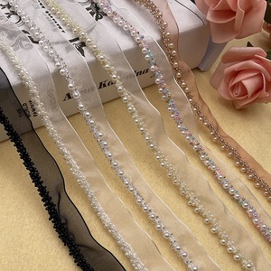 Rubans en gros avec fils perlés d'un côté, 0,5-2 cm, garniture tissée de perles pour usage décoratif sur les poignets et les cols de vêtements - Product Image 3
