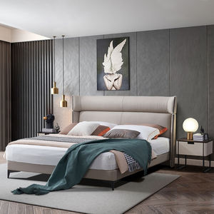 Gran oferta de muebles de dormitorio de diseño de Hotel, cama doble King de tela de tamaño completo de alta calidad con cabecero alto - Product Image 6