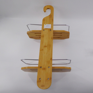Modern 2-Tier Bamboo <strong>Shower</strong> <strong>Hanger</strong> Over-the-Head Bathroom <strong>Caddy</strong> with Hook Type Installation - Product Image 3