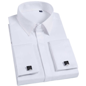<span class=keywords><strong>Chemise</strong></span> de luxe pour homme à poignets mousquetaires, <span class=keywords><strong>blanche</strong></span>, coupe ajustée, boutons cachés, pour soirée, smoking, mariage, affaires - Product Image 1