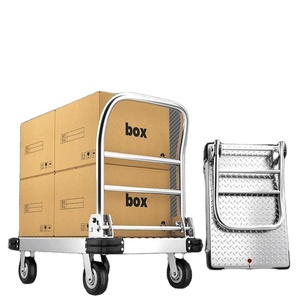 Vierwielig Vouwplatform Push & Pull Truck Verdikte Stalen Plaat Flatbed Trolley Hoge Capaciteit Voor Magazijngoederen Voor Hand - Product Image 5