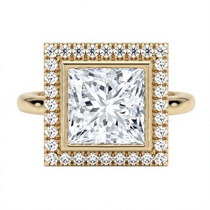 แหวนหมั้นเพชรทรงปรินเซสคัทเคลือบทองคำแท้ 18K 14K พร้อมเพชรรอบวงแบบฮาโล ของขวัญวันครบรอบสำหรับผู้หญิง - Product Image 1