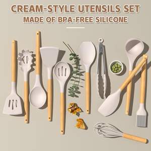Ensemble d'ustensiles de cuisine en silicone avec manche en bois, 33 pièces, spatules de mélange antiadhésives, accessoires de cuisine personnalisés - Product Image 3