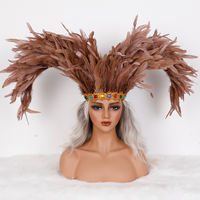 Coiffe en plumes pour spectacle de carnaval, serre-tête en strass dorés pour défilé de Samba, Halloween, performance scénique, fête