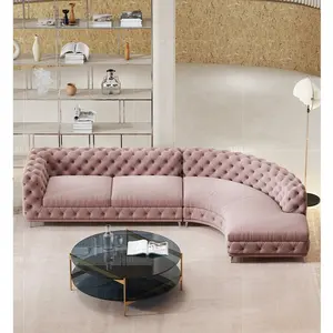 Modern Style Luxury Chesterfield Low Back Sofa With Gold-Plated Leg Supplier For Hotel With High Quality Velvet Fabric Sofa