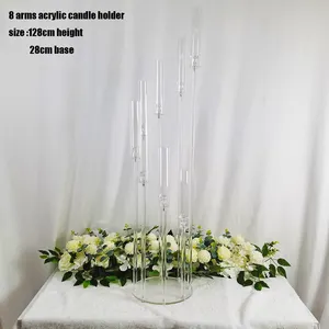 8 हथियार स्पष्ट candelabra 126cm लंबा एक्रिलिक मोमबत्ती धारक centerpiece शादी की सजावट के लिए