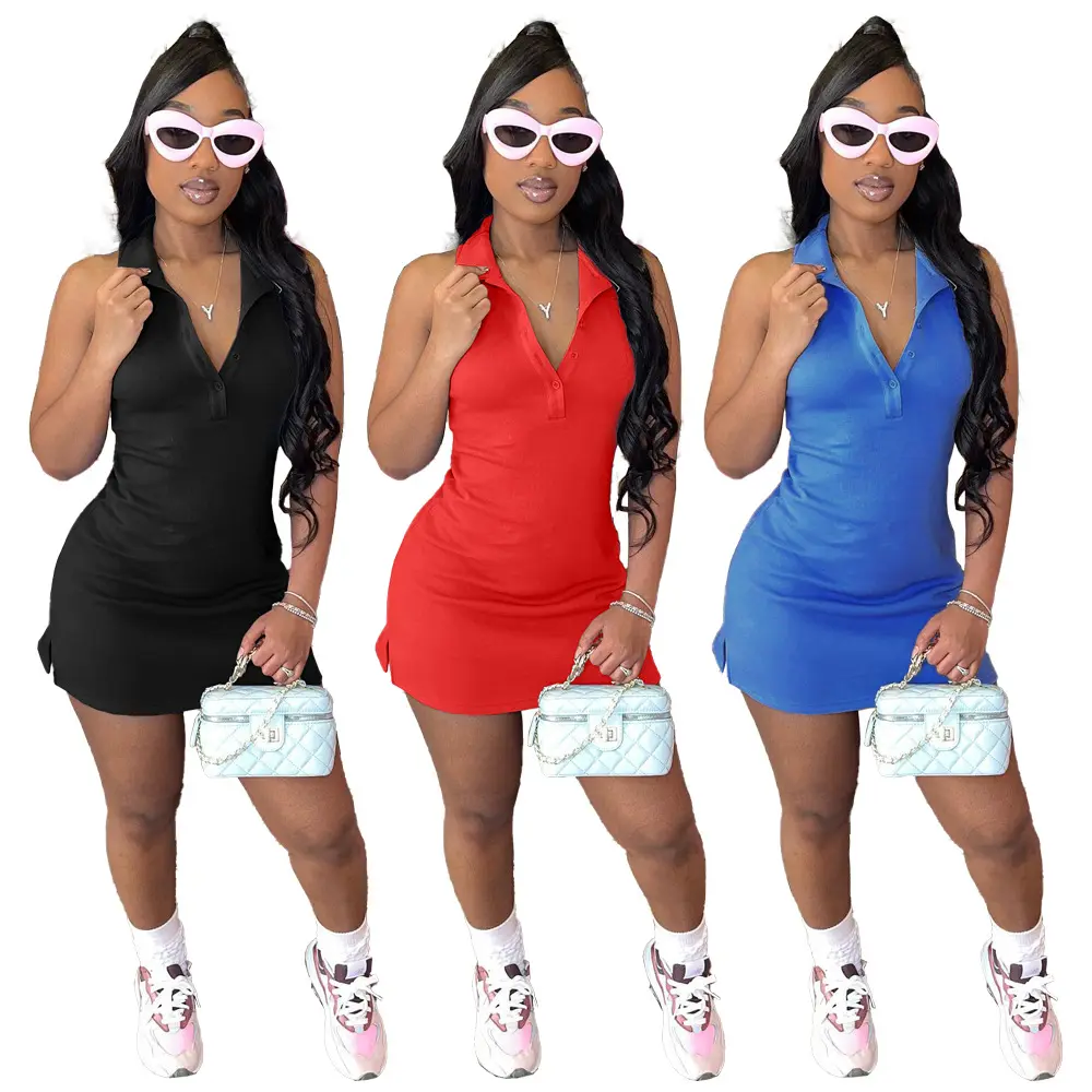 OLAF Fashion Short Dresses For Women manica corta Polo Dresses Sexy Custom Logo Bodycon Front Zipper Dress