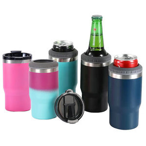 Enfriador de botellas y latas de cerveza de acero inoxidable 4 en 1 de 14 oz, vaso enfriador de vino con 2 tapas - Product Image 1