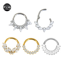 Vente chaude Bijoux de piercing en titane F136 avec gemme CZ, anneaux segmentés articulés pour nez et oreilles, et clickers de piercing G23 pour oreille, nez et septum