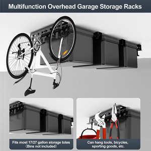 JH-Mech-Système de rail de rangement pour <span class=keywords><strong>3</strong></span> bacs de garage de type T avec 6 crochets amovibles et <span class=keywords><strong>4</strong></span> paquets d'étagères de plafond robustes - Product Image 3