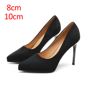 Escarpins élégants pour femmes de style coréen en daim à bout pointu, talons hauts de 10 cm, design à carreaux tendance, escarpins tendance pour les soirées - Product Image 1