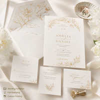 Ensemble d'invitations de mariage personnalisées minimalistes en or, avec impression dorée de fleurs, invitation de luxe avec RSVP et détails assortis