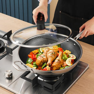 Utensilios de Cocina Personalizados HENGCW, <span class=keywords><strong>Wok</strong></span> de Acero Inoxidable 316L, Sartén Antiadherente de Tres Capas con Base Plana Sin Recubrimiento - Product Image 5