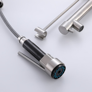 304 Stainless Steel Pull Out <b>Spray</b> Kitchen Faucet Dual Handle Deck <b>Mounted</b> Modern Design Ceramic Valve Core - Product Image 1