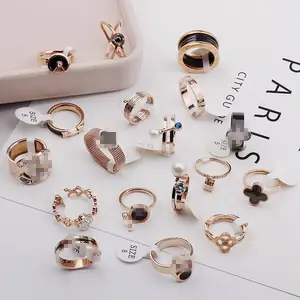 PUSHI rose gold finger rings for women popular man stainless steel rings supplier mixed bulk stone tail ring