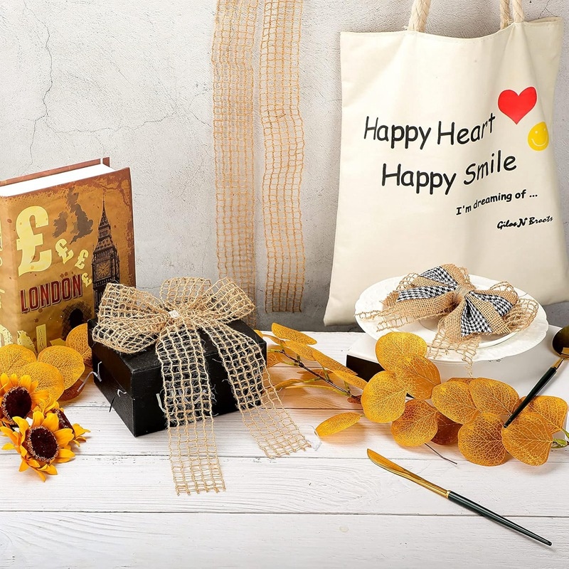 Eco-friendly Jute Webbing Floral Grosgrain Ribbon Christmas Gift Packaging Hand-Woven Natural Color 2m