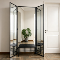 Triptyque mural pliable sur pied en métal noir de luxe pour artiste, 3 voies, pleine longueur, pour salon et maison
