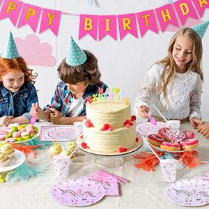 YOT-Paquete de suministros para fiesta de cumpleaños de niños, 192 piezas, arcoíris, suministros de fiesta, más cartel de feliz cumpleaños, rosa, servicio 24 - Product Image 2
