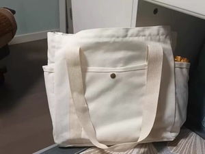 Sac de plage en coton écologique personnalisé, grande capacité, toile avec motif géométrique, poignée souple durable et logo - Product Image 3