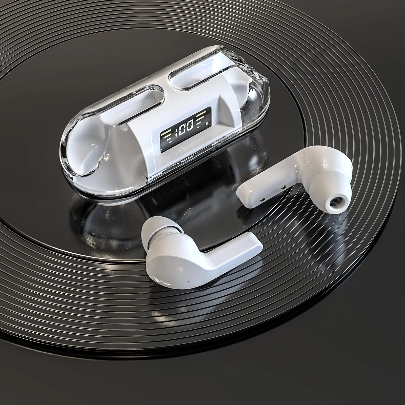 Cover kristal nirkabel, earbud headphone tampilan LED TWS earbud gaming untuk iphone 15 14 13