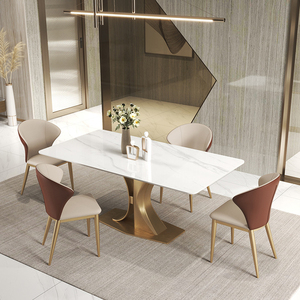 Marble 8 Seater Dinning Room <strong>Table</strong> <strong>Set</strong> 6 Chair Modern Luxury Ss Steel Marble <strong>Dining</strong> <strong>Table</strong> - Product Image 2
