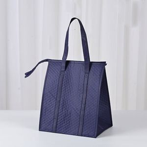 Sac à déjeuner isotherme portable en non-tissé bleu marine personnalisé, sac fourre-tout thermique réutilisable pour aliments, sac isotherme à motif lettres - Product Image 2