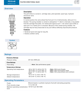 ไฮดราฟอร์ซ วาล์วควบคุมทิศทางแบบใช้สัญญาณ PILOTED PD10-40-T-0-N-M5.0 PD10 วาล์วตรวจสอบไฮดรอลิก - Product Image 3
