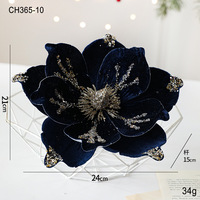 Fleur de Noël de 24 cm avec paillettes et flocage, art textile de luxe haut de gamme, magnolia artificiel pour la décoration de Noël